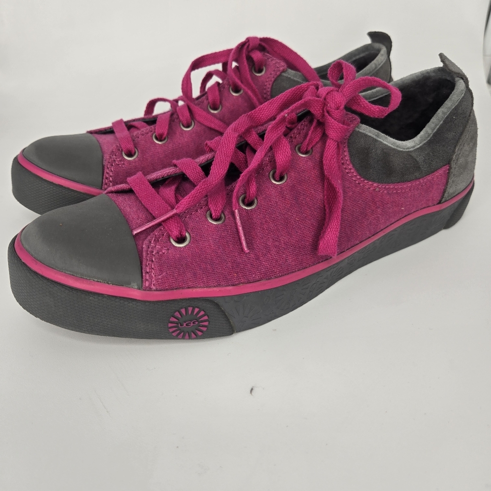 Ugg Australia Evera Pink Gray Canvas Sneakers Sheepskin Lined Suede Size 9